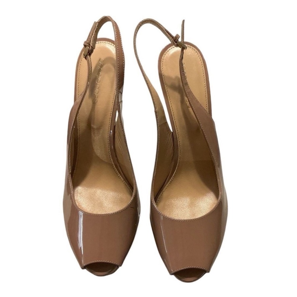 Sergio Rossi Nude Patent Leather Peep Toe Platform Slingback Pumps Heels 41 US10